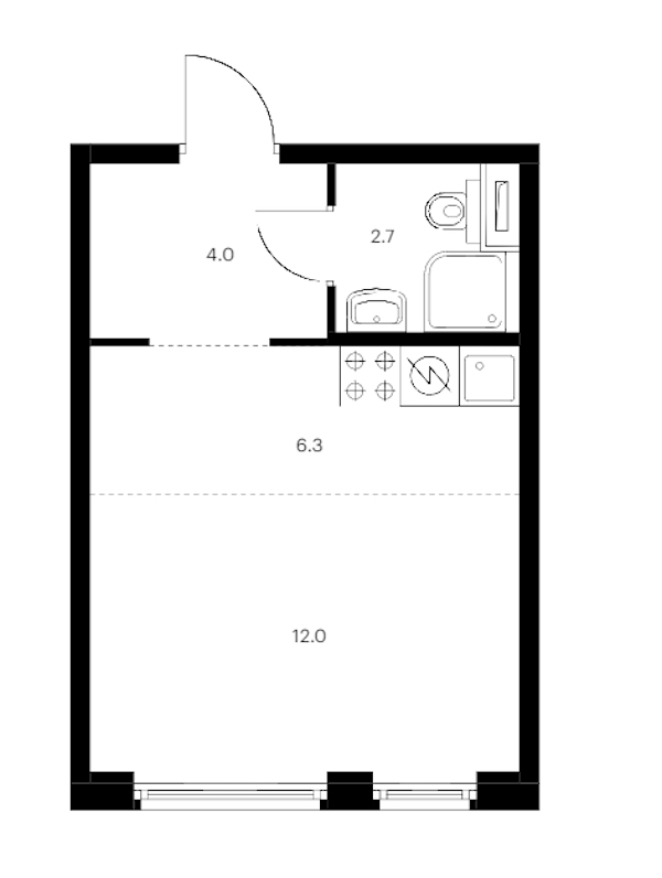 Квартира студия 25 м², 1/15 эт., ЖК «Заречный парк»